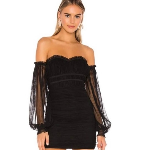 Majorelle Zata Mini Dress Black Ruched Long Sleeve Off Shoulder small REVOLVE - Picture 7 of 8